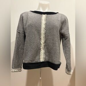 California Moonrise- Crewneck Knit Sweater with Textured Center Trim - Gray